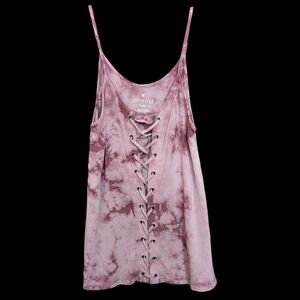 American Eagle Outfitters Pink Tie-Dye Lace-Up Tank
